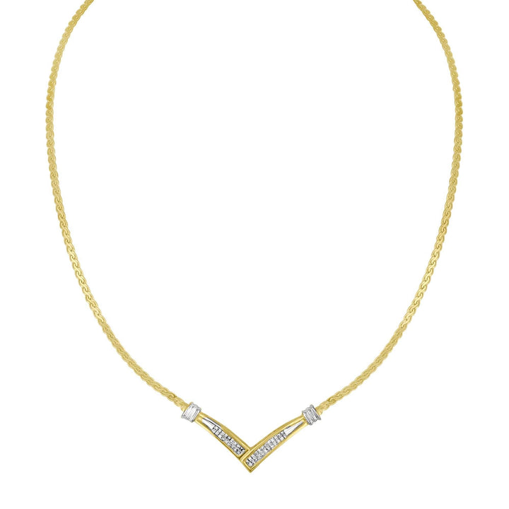 10K Gold Two-Tone Channel-Set Princess Cut Diamond V Pendant Necklace Lime Shadow