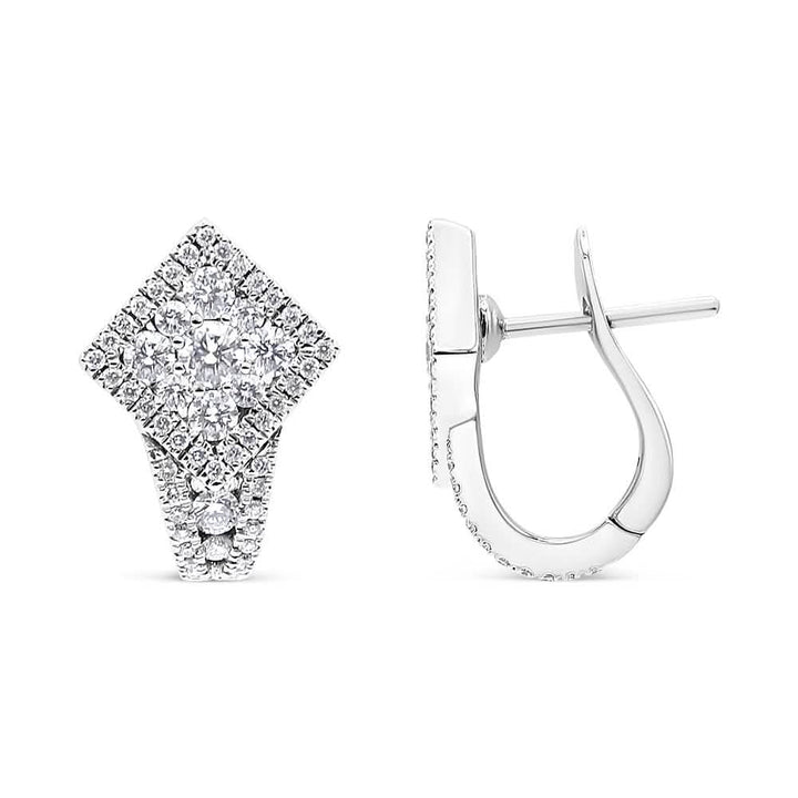 Diamond-Encrusted 18K White Gold Huggie Earrings with Halo Design and 1 1/10 Cttw Clusters Lime Shadow