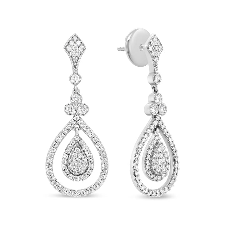 18K White Gold Radiant Round Diamond Teardrop Earrings Lime Shadow