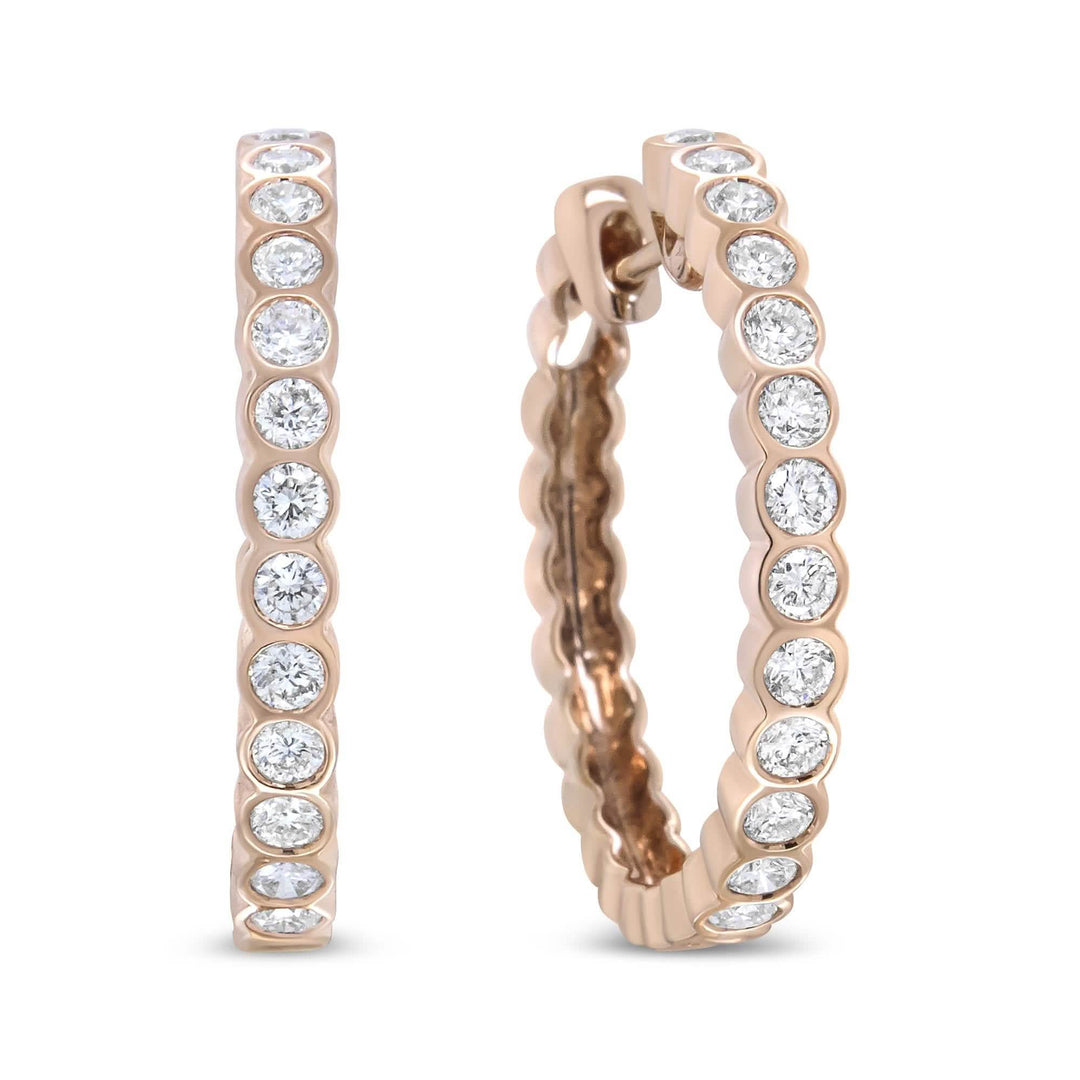 Rose Gold Diamond Hoop Earrings with 1 Cttw Brilliant Sparkle Lime Shadow