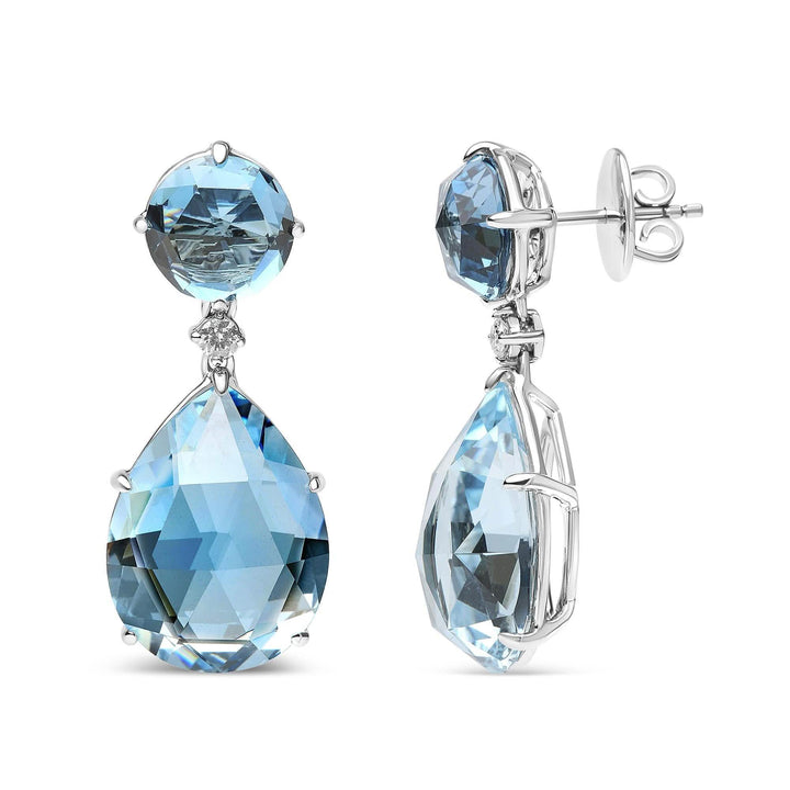 18K White Gold Dangle Earrings with London Blue Topaz and Sparkling Diamonds Lime Shadow