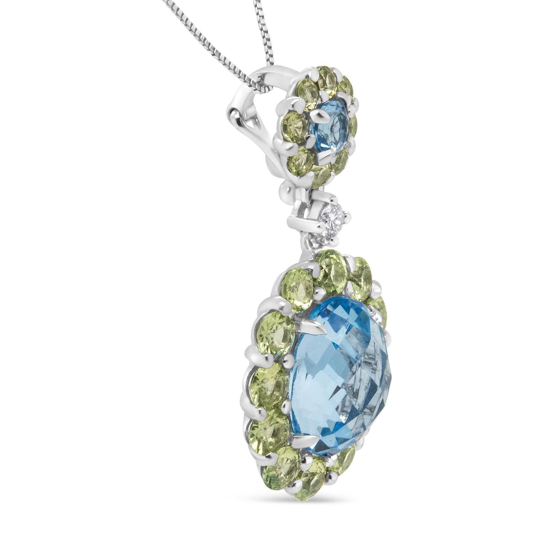 18k White Gold 0.05 Cttw Round Diamond and Blue Topaz and Green Lime Shadow