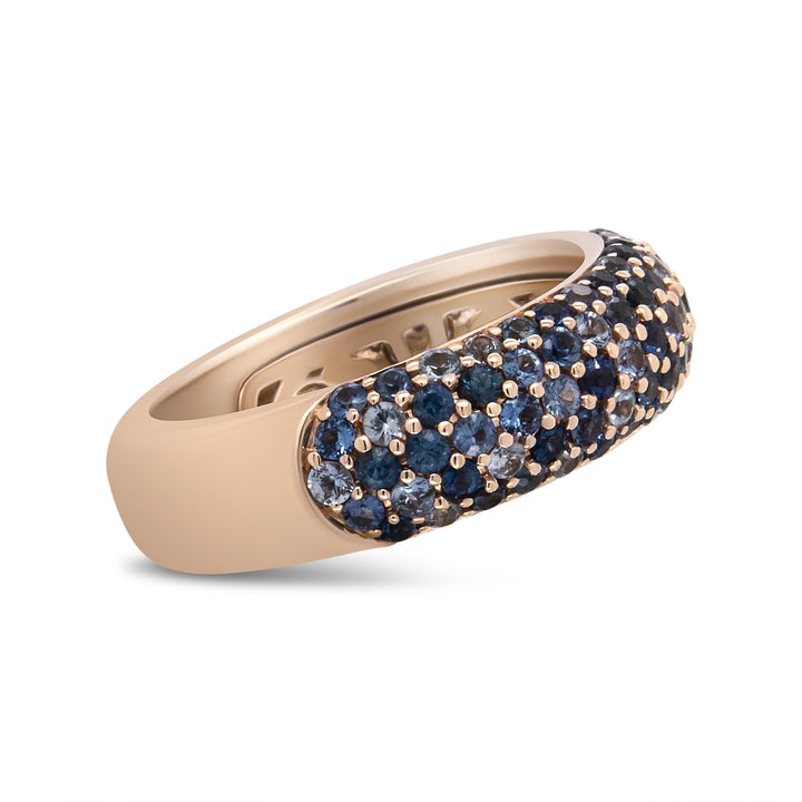 18K Rose Gold Multi Row Blue Sapphire Domed Top Band Ring Lime Shadow