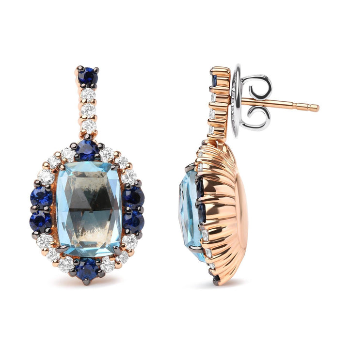 Elegant 18K White and Rose Gold Dangle Earrings with Diamonds and Blue Sapphires Lime Shadow