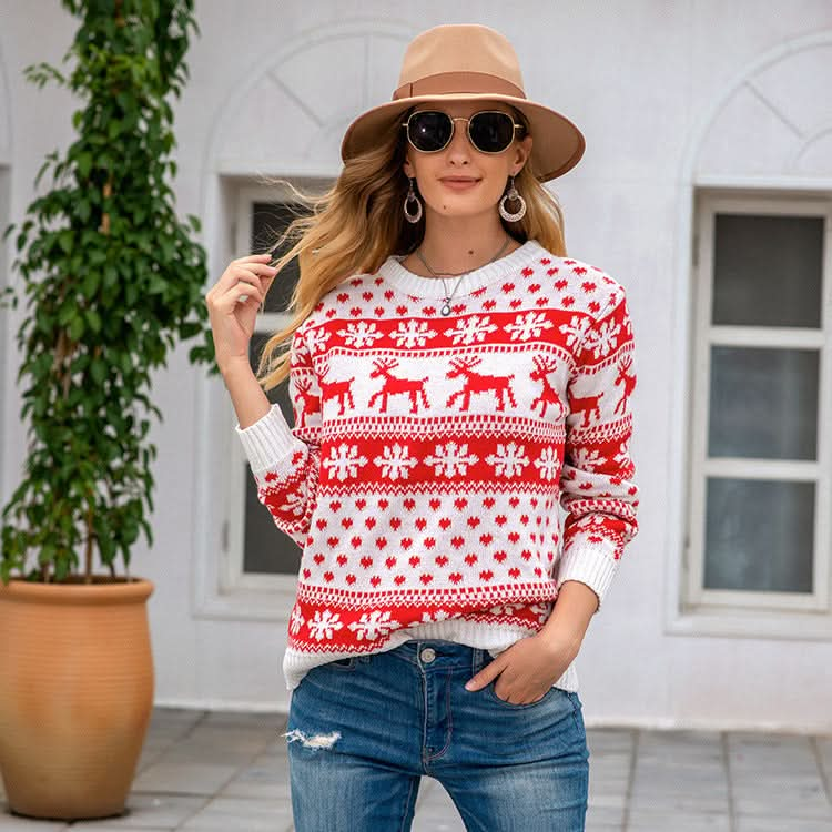 Women’s Snowflake Pullover Christmas Sweater Capri Clothes