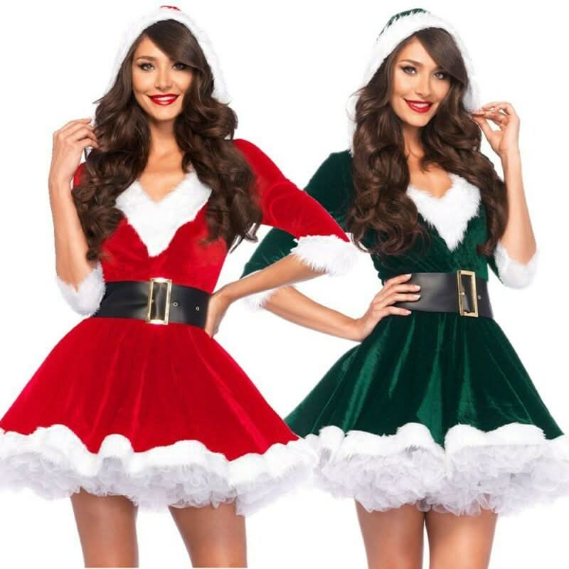 Festive Women's Santa Claus Hoodie Dress - Sexy Christmas Cosplay Outfit for Evening Parties and Winter Celebrations Pink Lucy