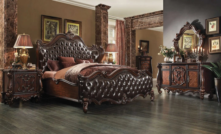 Elegant European-Style Dark Brown PU & Cherry Oak King Bed Suite Jade