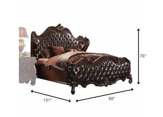 Elegant European-Style Dark Brown PU & Cherry Oak King Bed Suite Jade