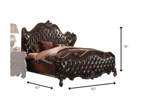 Elegant European-Style Dark Brown PU & Cherry Oak King Bed Suite Jade