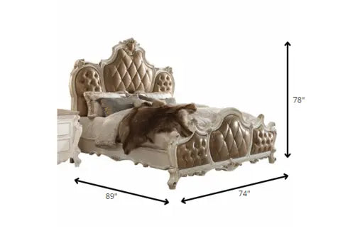 Luxurious Antique Pearl Queen Bed with Tufted Upholstered Headboard - 74"x89"x78" Jade