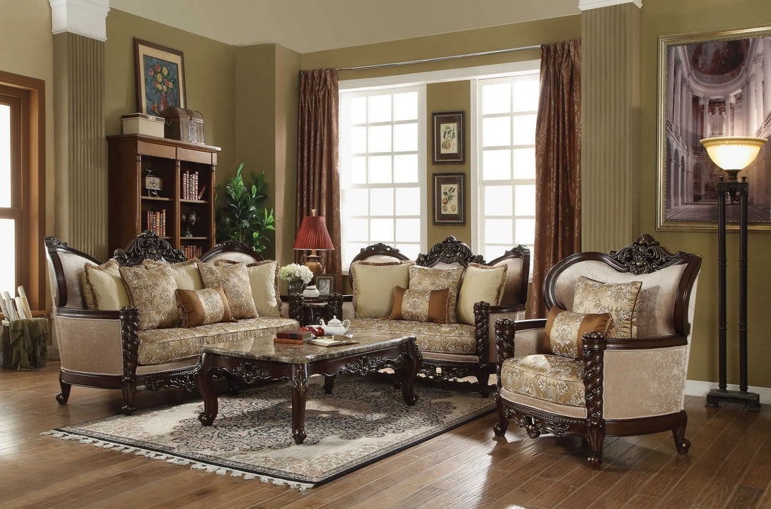 Luxurious 39" x 85" x 49" Dark Walnut Sofa with Elegant Upholstery and Decorative Cushions Jade