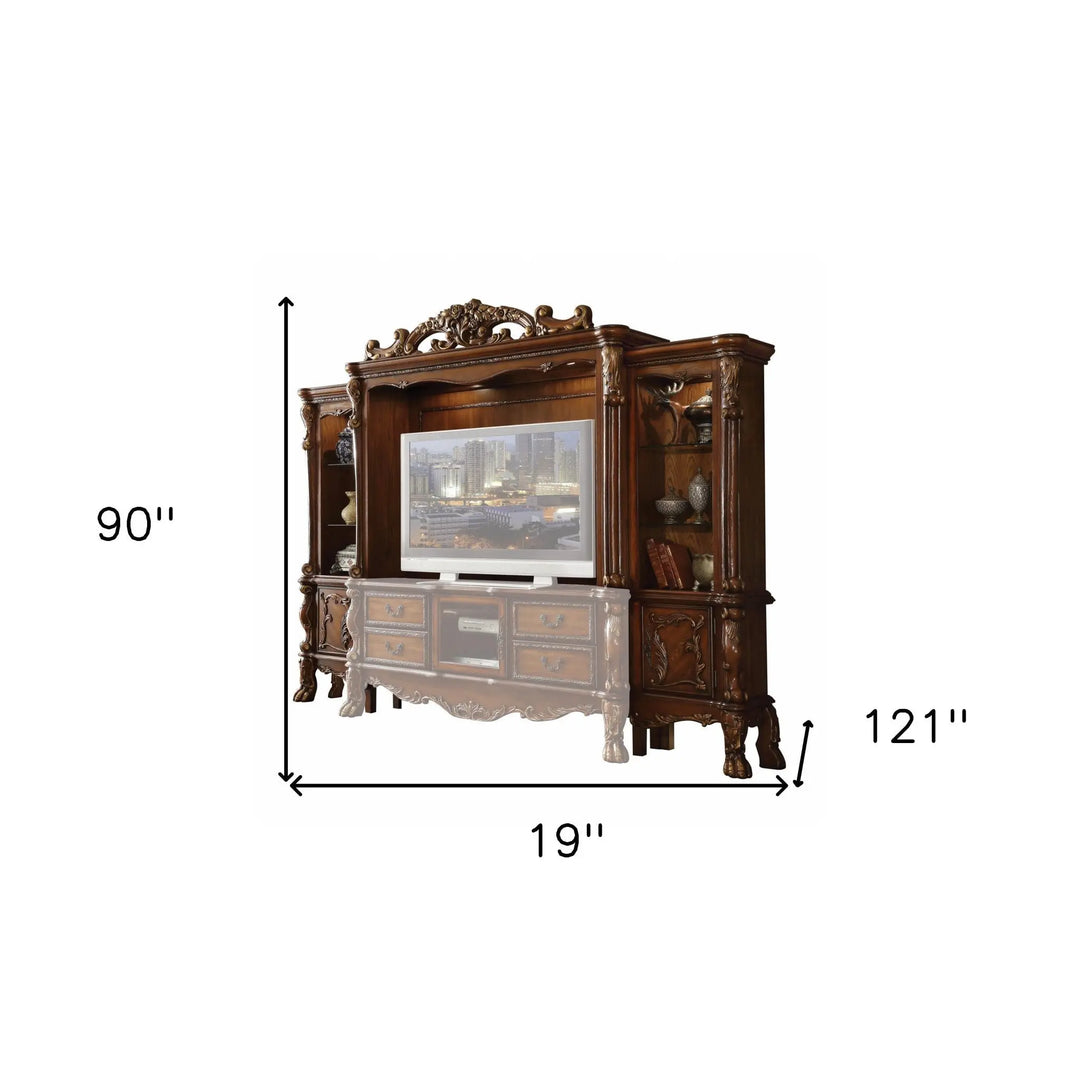 Cherry Oak Classic Entertainment Console with Decorative Glass Accents - 121" x 19" x 90" Jade