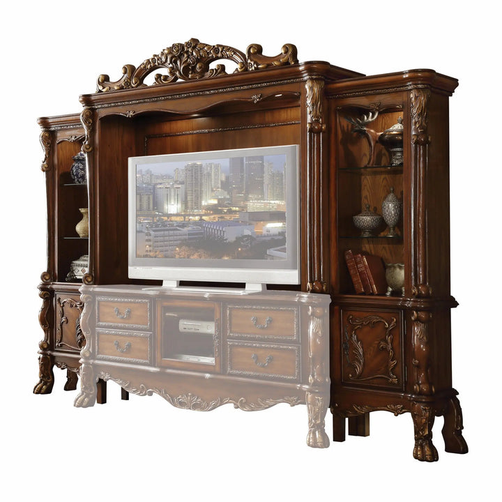 Cherry Oak Classic Entertainment Console with Decorative Glass Accents - 121" x 19" x 90" Jade