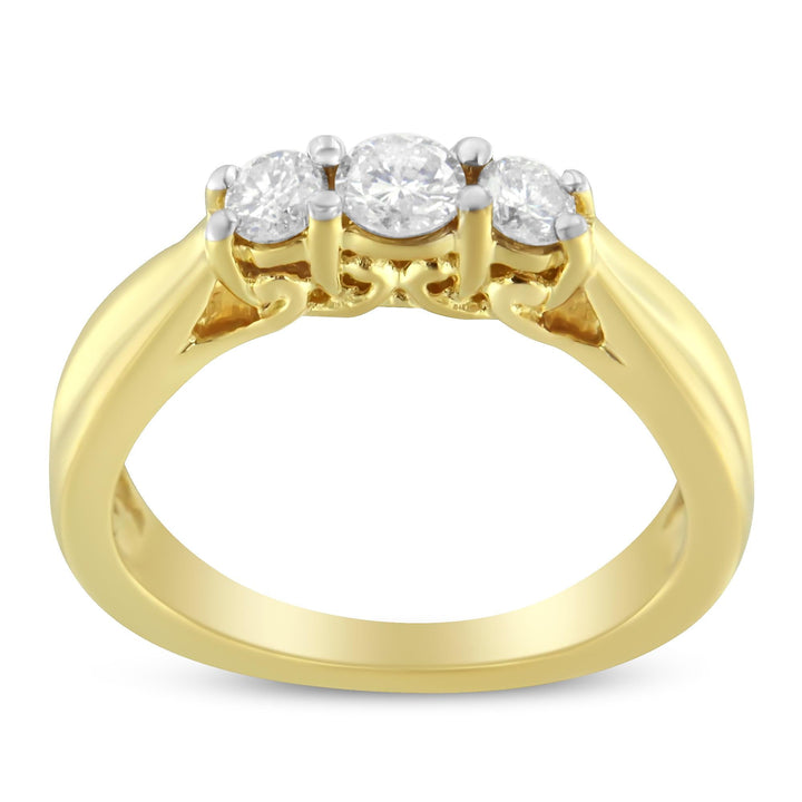 10K Yellow Gold Three-stone Diamond Ring (0.50 cttw, J-K Color, I2-I3 Lime Shadow