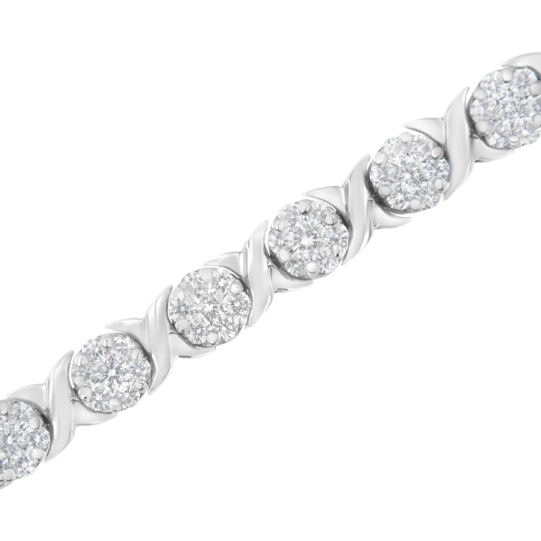 14K White Gold Diamond Cluster Tennis Bracelet with Elegant Box Closure Lime Shadow