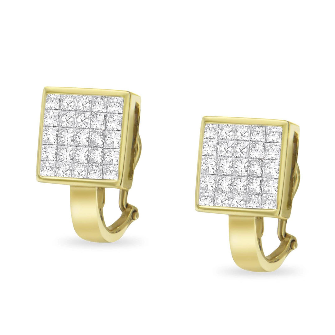 14K Yellow Gold 3.2 Cttw Princess Cut Diamond Invisible Set Huggie Earrings Lime Shadow