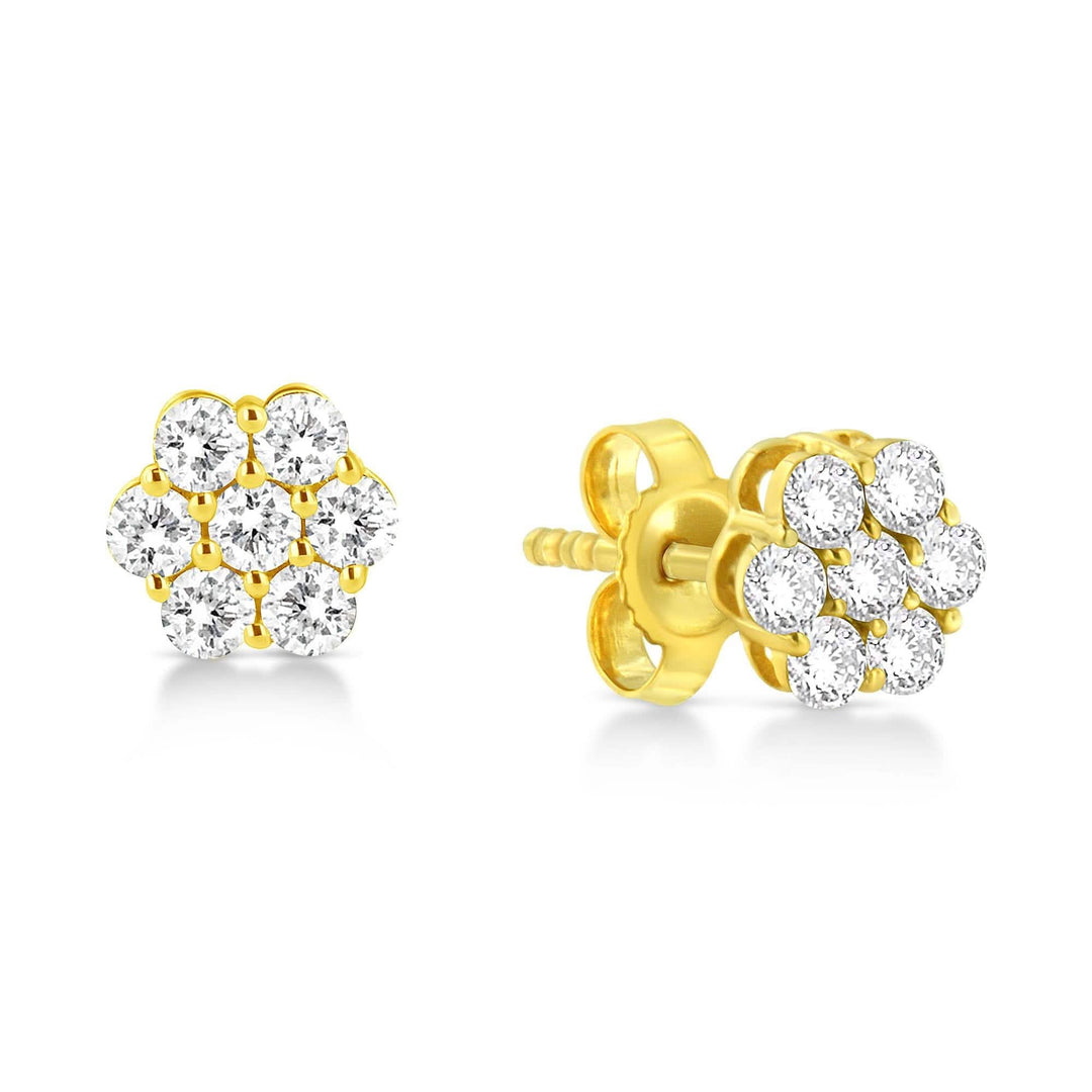 Charming 14K Yellow Gold Diamond Floral Cluster Stud Earrings with 1/2 Cttw Round Cuts Lime Shadow