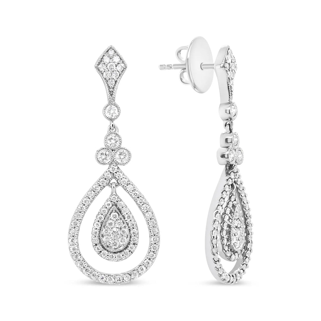 18K White Gold Radiant Round Diamond Teardrop Earrings Lime Shadow