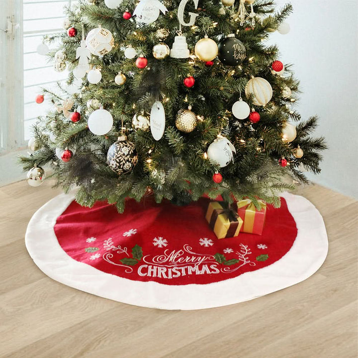 Red Leaf Flannel Christmas Tree Skirt 