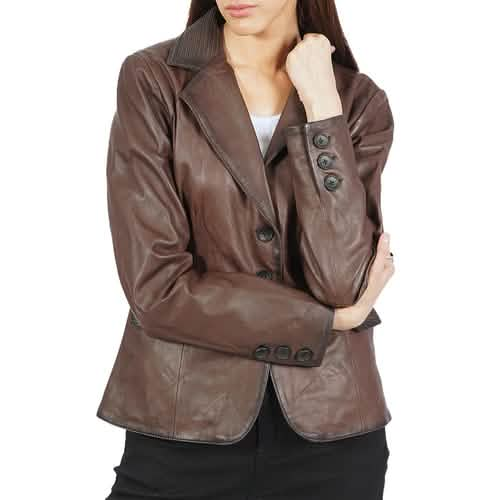 Josie Classic Brown Leather Jacket Azure Metis