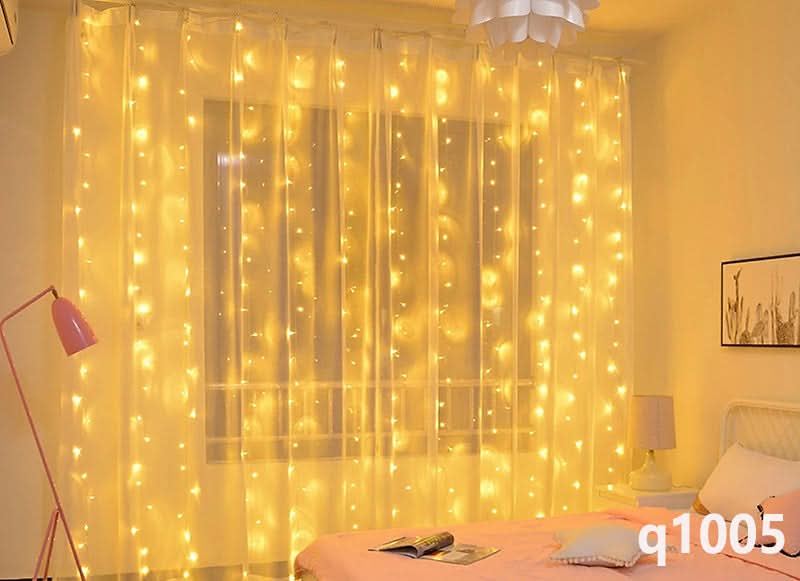 Remote-Controlled LED Curtain String Lights - USB-Powered Christmas Window Decorations for Home and Room Pink Lucy