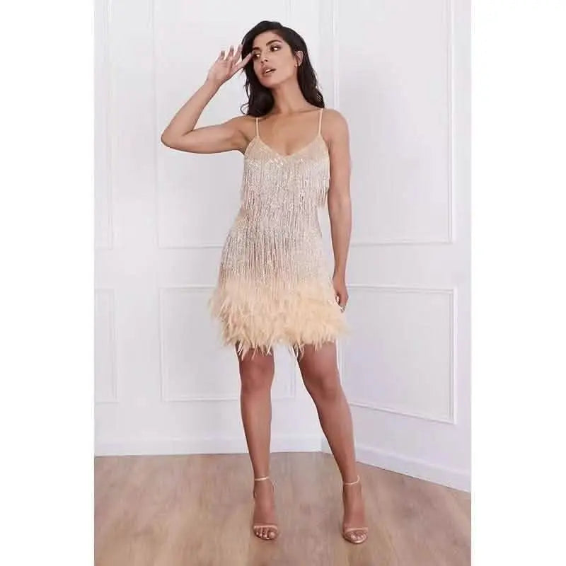 Tassel Sequins Feather Stitching Dress