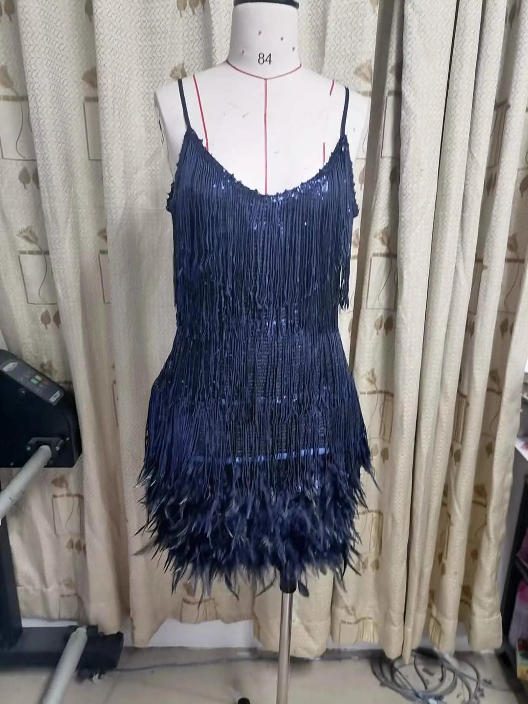 Tassel Sequins Feather Stitching Dress