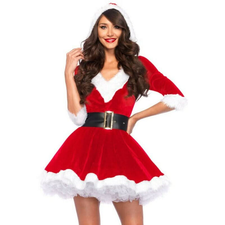 Festive Women's Santa Claus Hoodie Dress - Sexy Christmas Cosplay Outfit for Evening Parties and Winter Celebrations Pink Lucy