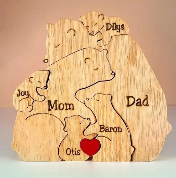 Handmade Wooden Bear Family Personalized Carving Crafts