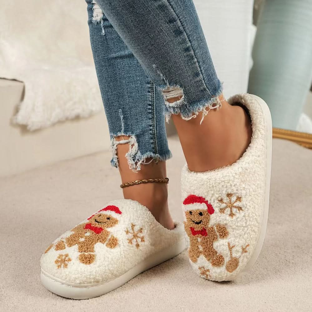 Winter Wonderland Snowflake Gingerbread Plush Slippers for Cozy Indoor Comfort Capri Clothes