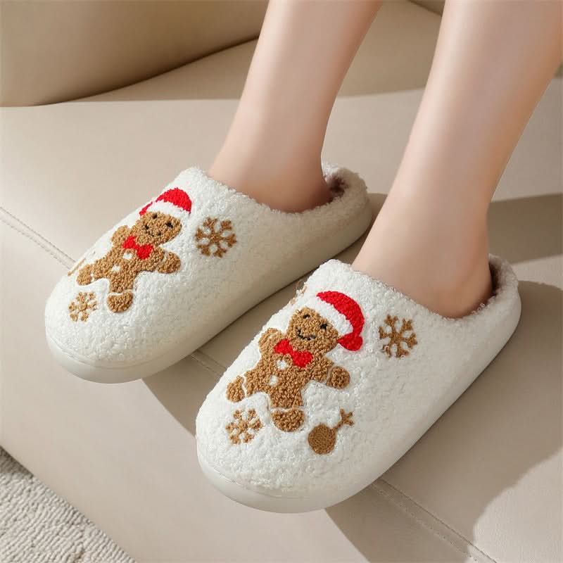 Winter Wonderland Snowflake Gingerbread Plush Slippers for Cozy Indoor Comfort Capri Clothes