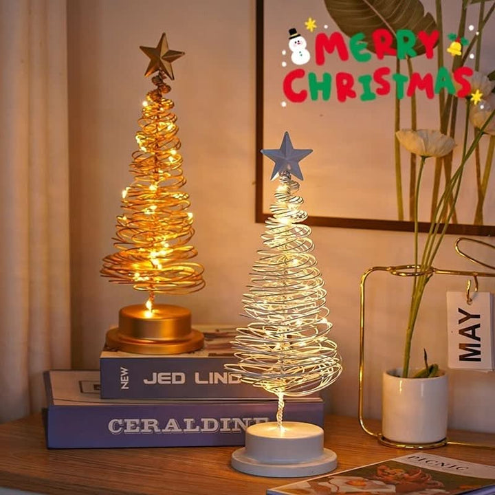 Illuminated Spiral Wrought Iron Christmas Tree Lamp - Festive LED Table Decor for Holiday Ambiance Pink Lucy