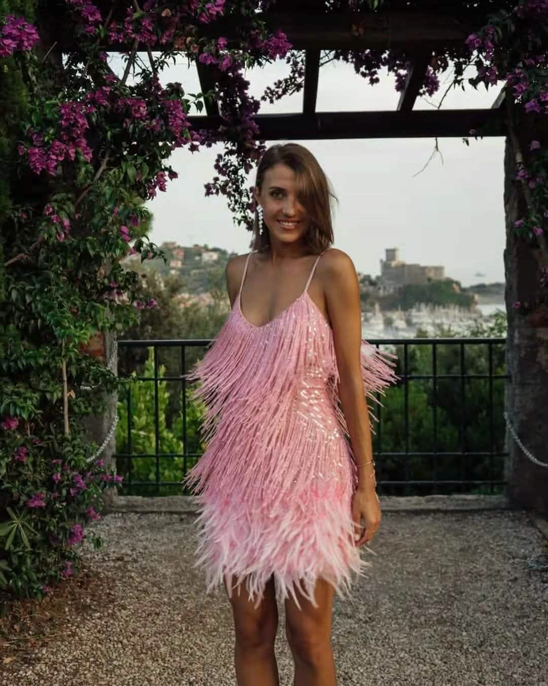 Tassel Sequins Feather Stitching Dress