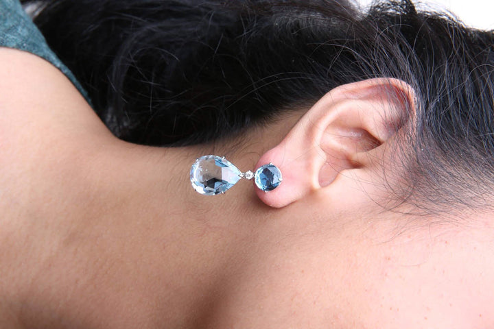 18K White Gold Dangle Earrings with London Blue Topaz and Sparkling Diamonds Lime Shadow