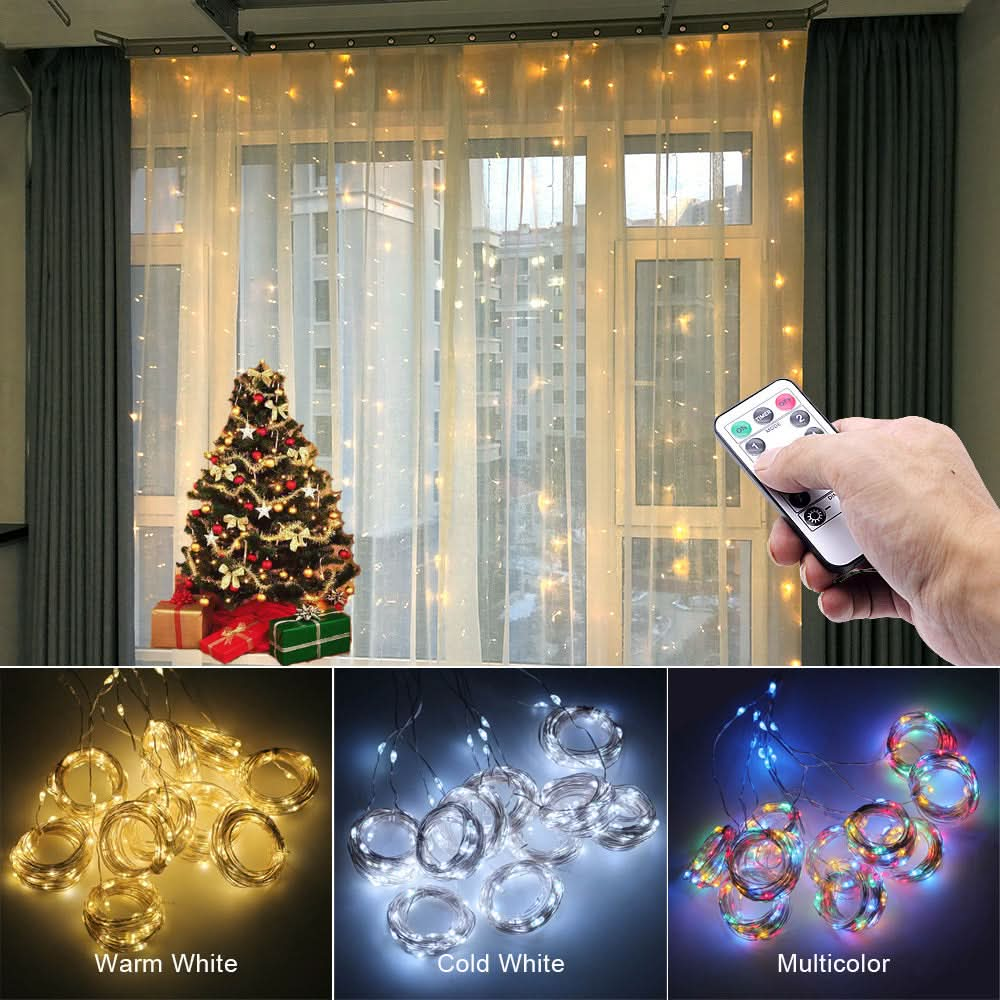 Remote-Controlled LED Curtain String Lights - USB-Powered Christmas Window Decorations for Home and Room Pink Lucy