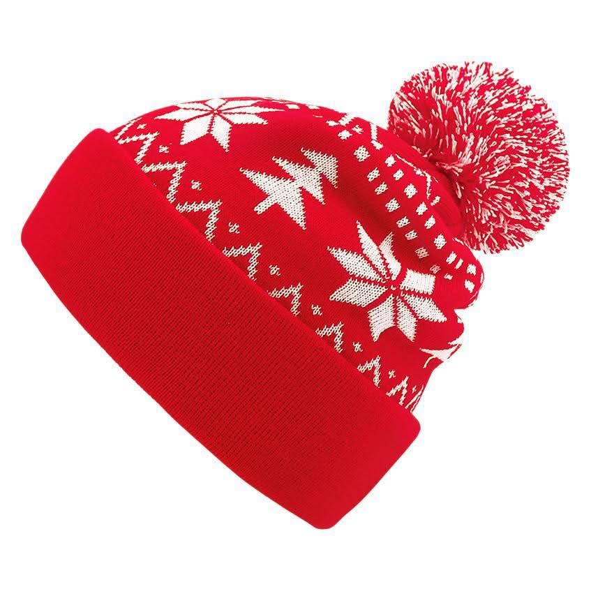 Knitted Jacquard Christmas Beanie with Fluffy Pom-Pom – Thermal Acrylic Hat Capri Clothes