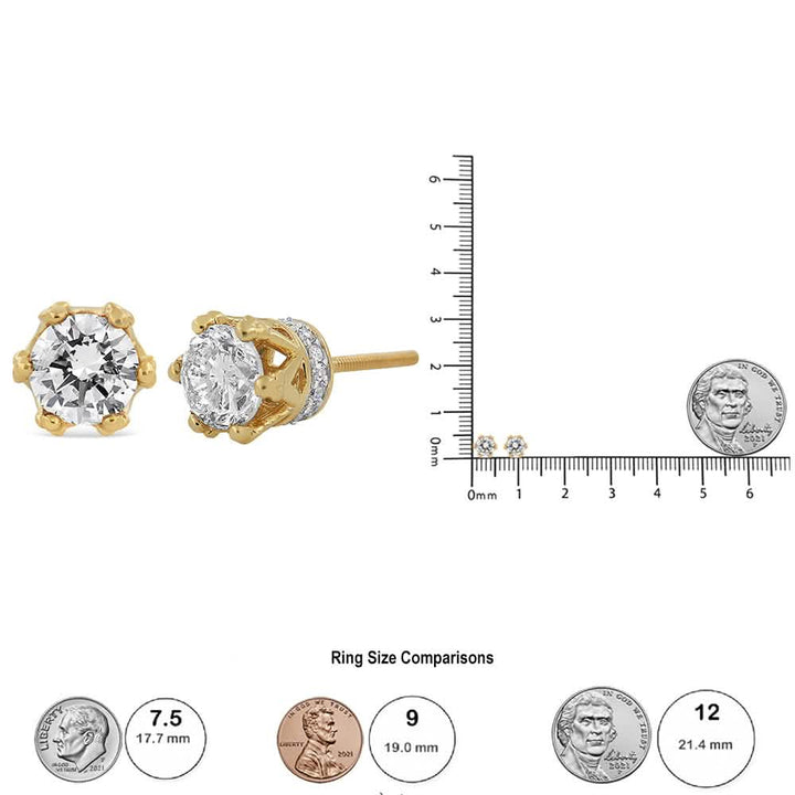 14K Yellow Gold Royal Crown 2.0 Cttw Round Diamond Stud Earrings Lime Shadow