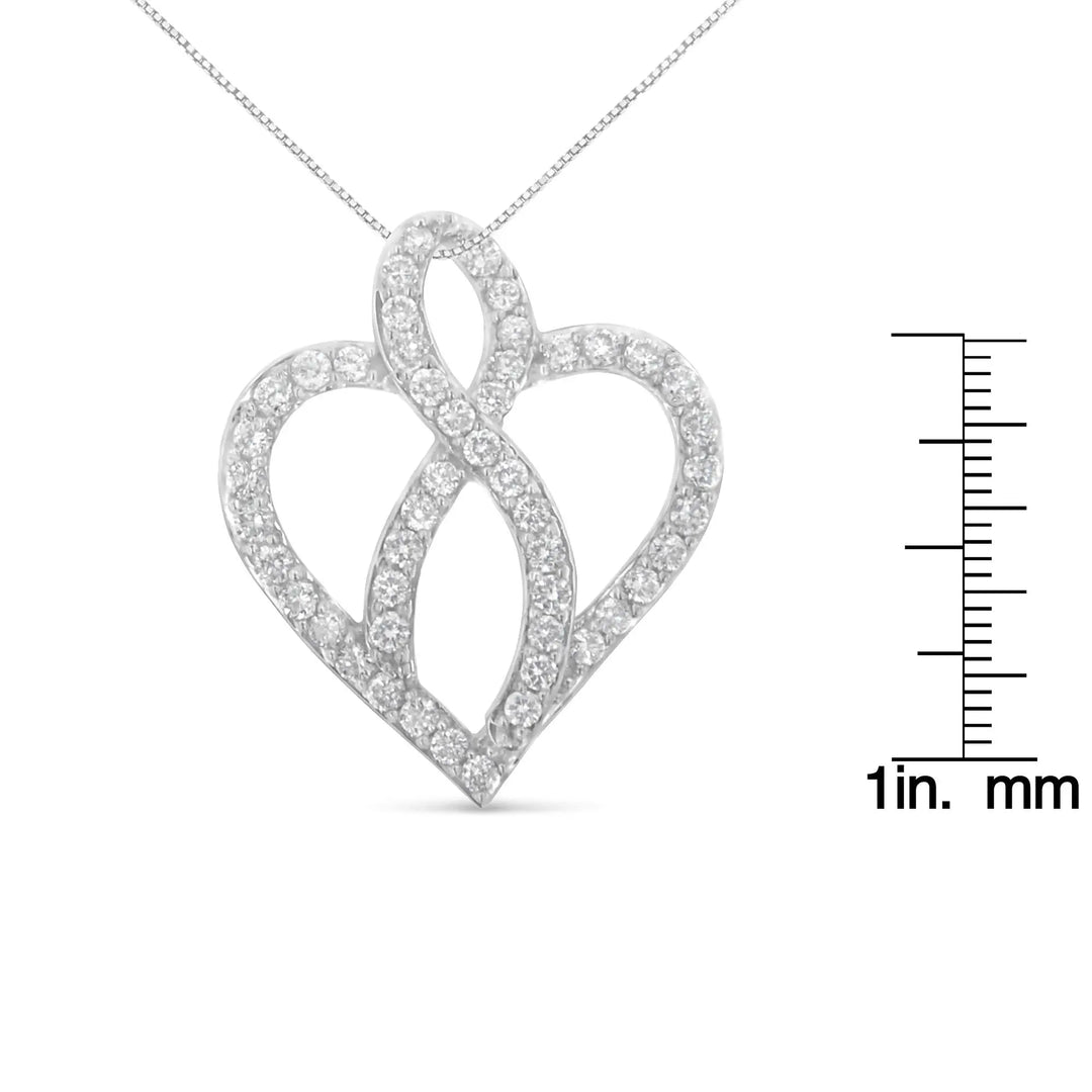 14KT White Gold Diamond Heart & Ribbon Pendant Necklace Lime Shadow