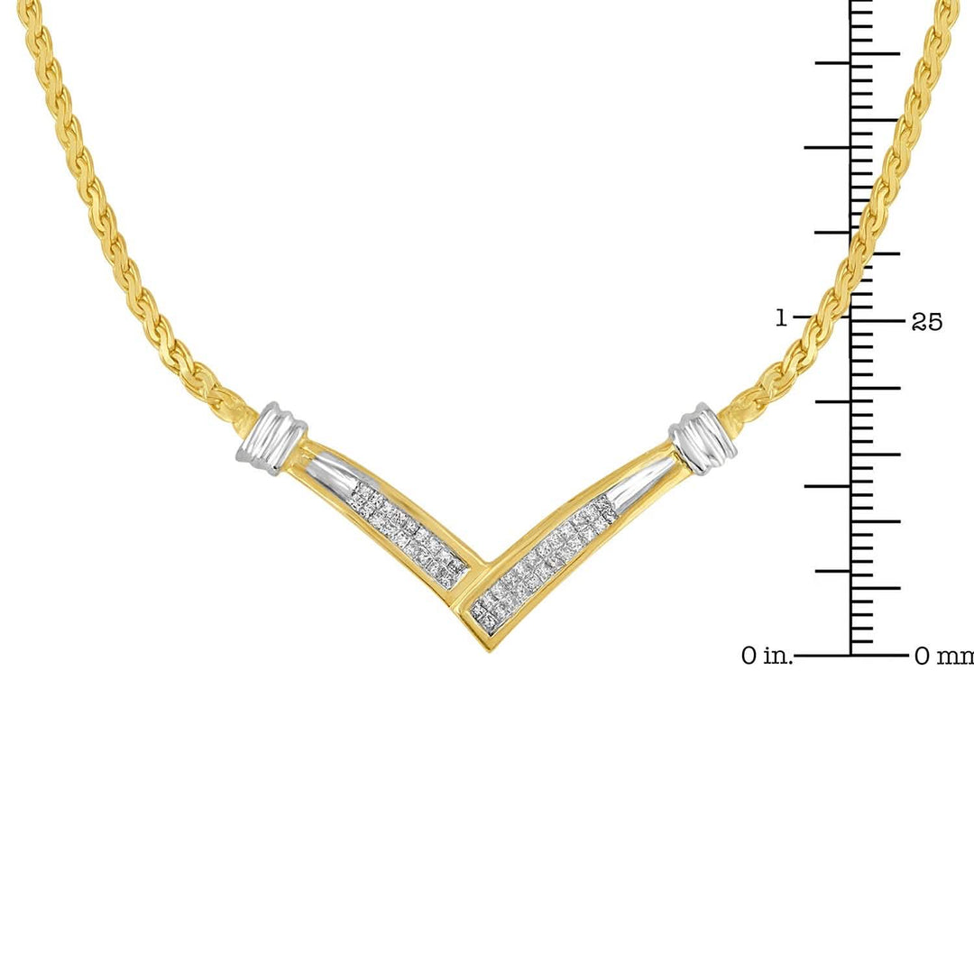 10K Gold Two-Tone Channel-Set Princess Cut Diamond V Pendant Necklace Lime Shadow