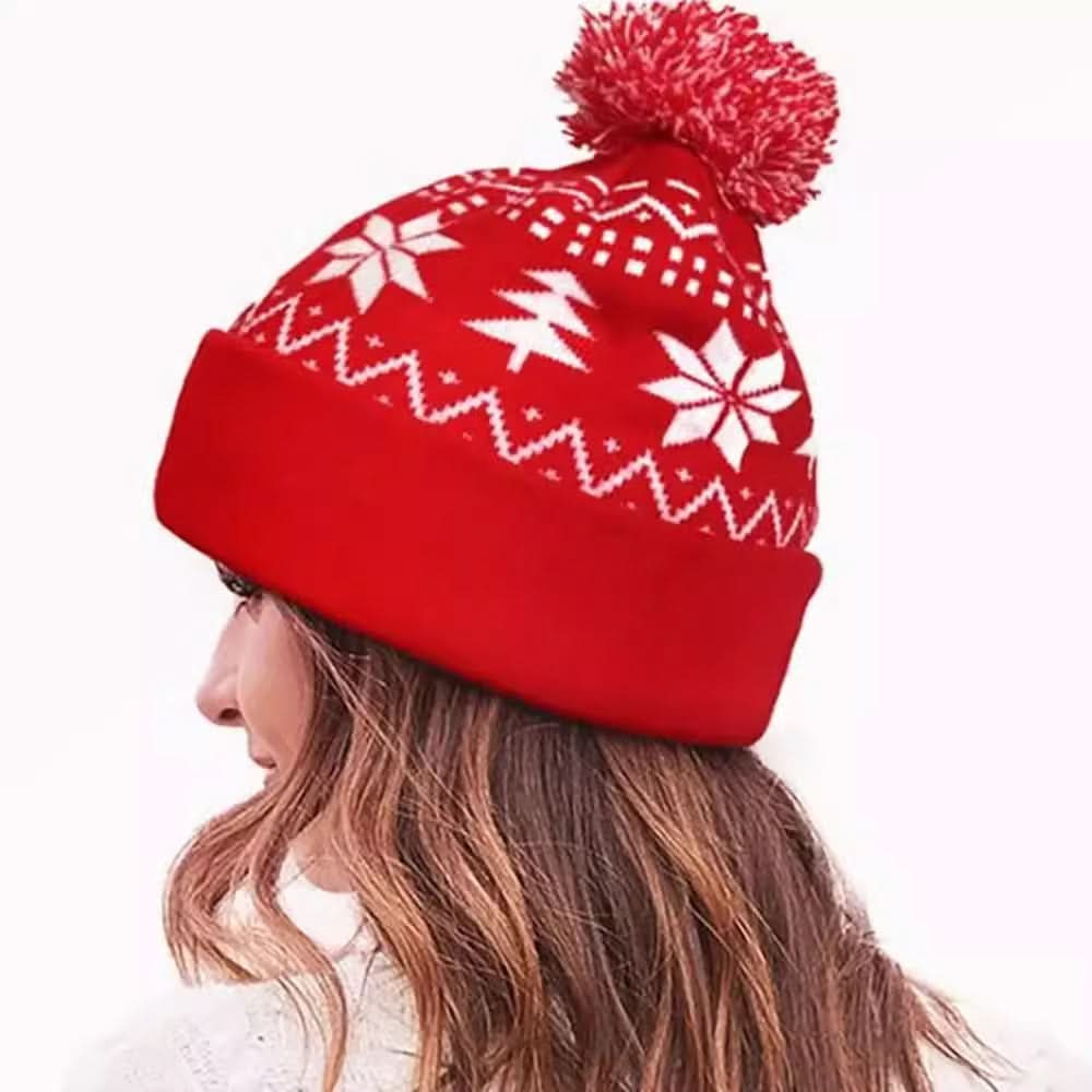 Knitted Jacquard Christmas Beanie with Fluffy Pom-Pom – Thermal Acrylic Hat Capri Clothes