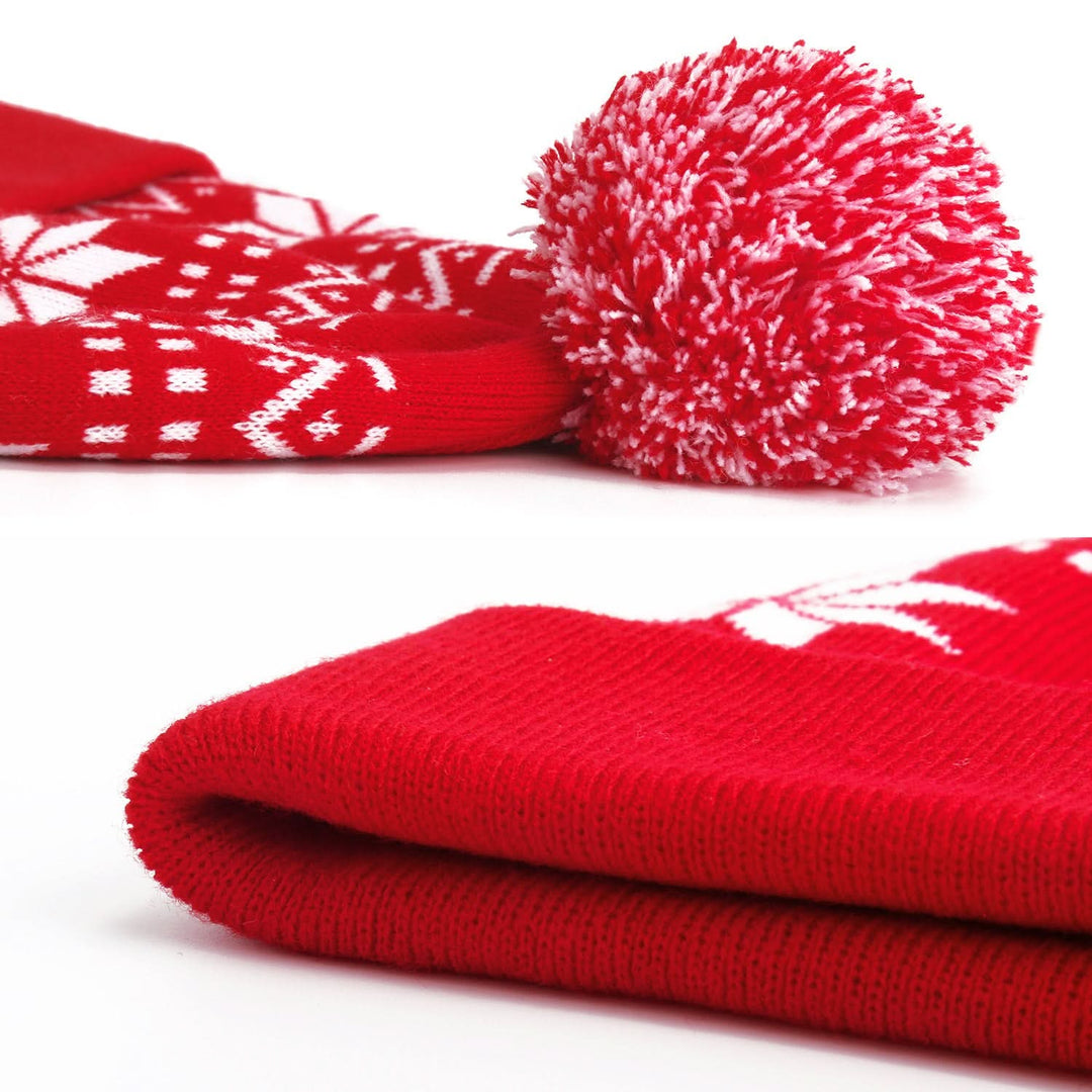 Knitted Jacquard Christmas Beanie with Fluffy Pom-Pom – Thermal Acrylic Hat Capri Clothes