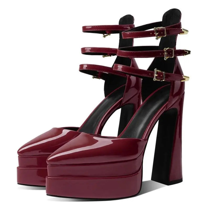 Elegant Waterproof High Heel Sandals for Women with Stylish Pointed Toe Maroon Caeneus