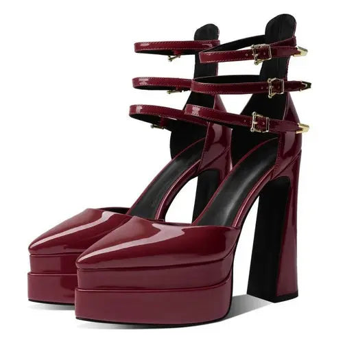 Elegant Waterproof High Heel Sandals for Women with Stylish Pointed Toe Maroon Caeneus