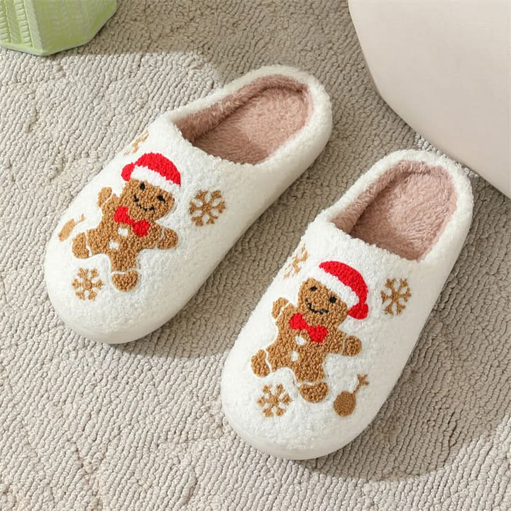 Winter Wonderland Snowflake Gingerbread Plush Slippers for Cozy Indoor Comfort Capri Clothes