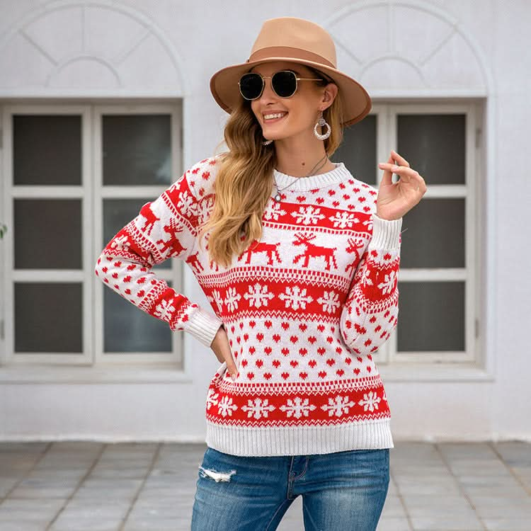 Women’s Snowflake Pullover Christmas Sweater Capri Clothes