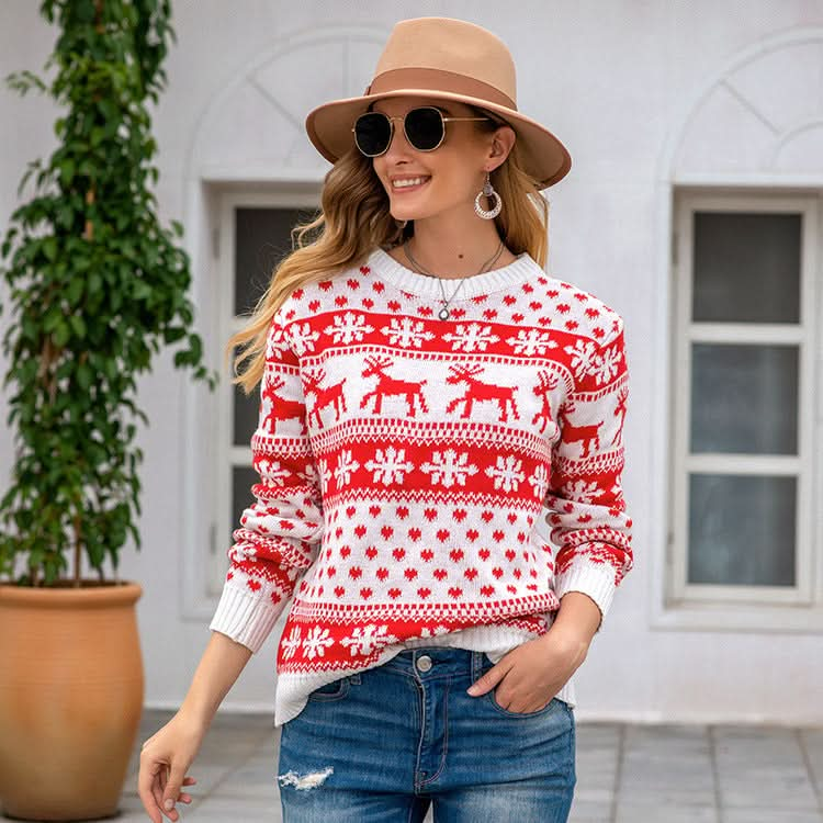 Women’s Snowflake Pullover Christmas Sweater Capri Clothes