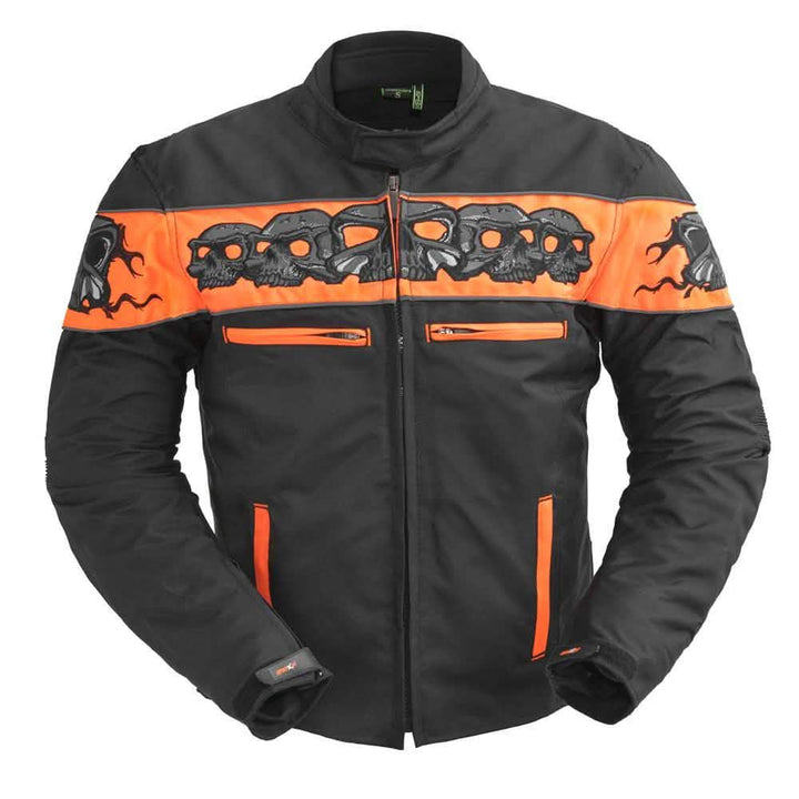 Dragon Skull Men's Durable Cordura Biker Jacket Orange Pontus