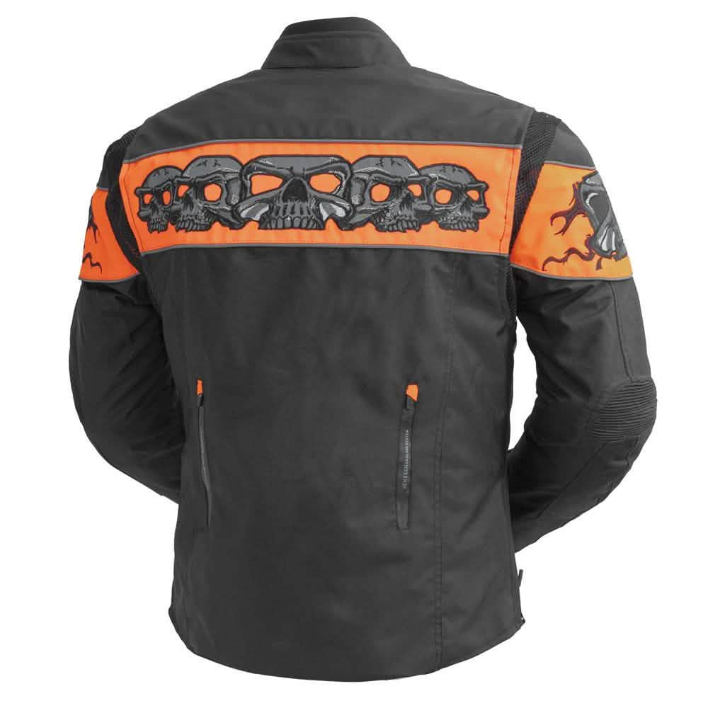 Dragon Skull Men's Durable Cordura Biker Jacket Orange Pontus