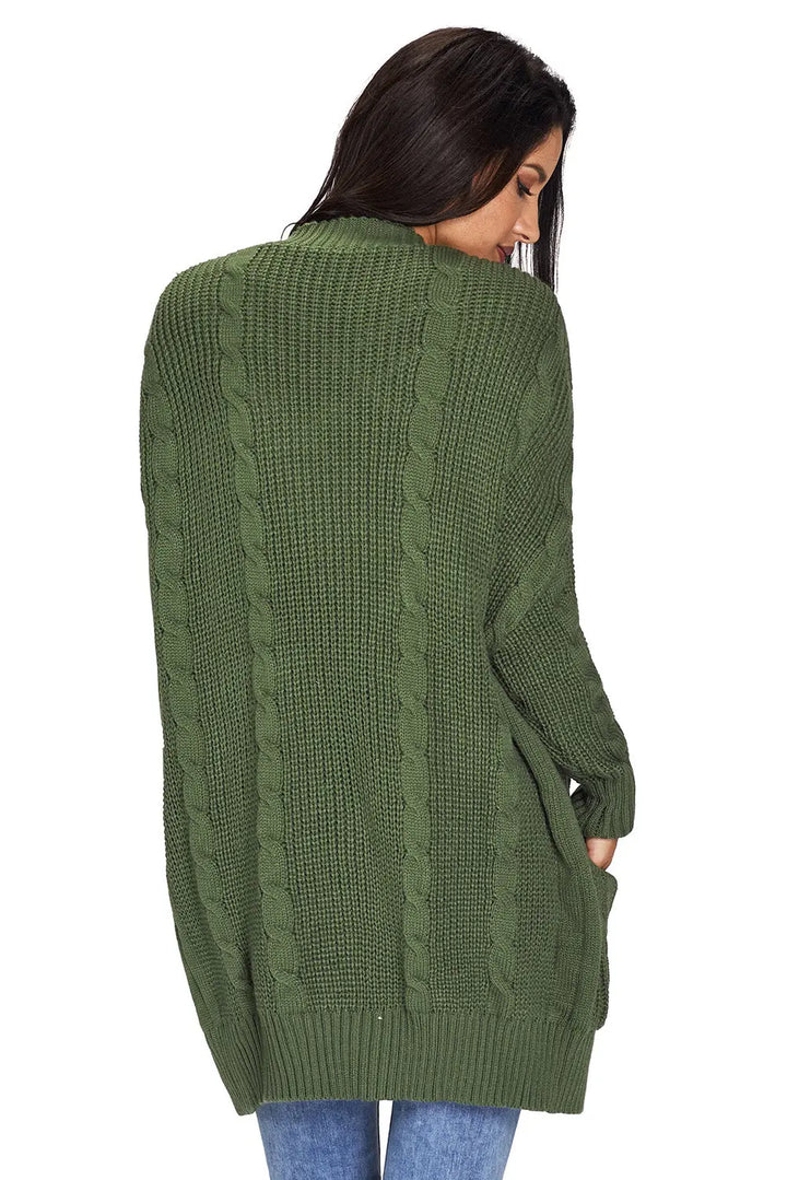 Chic Army Green Knit Long Sleeve Cardigan with Handy Pockets Coral Vanilla