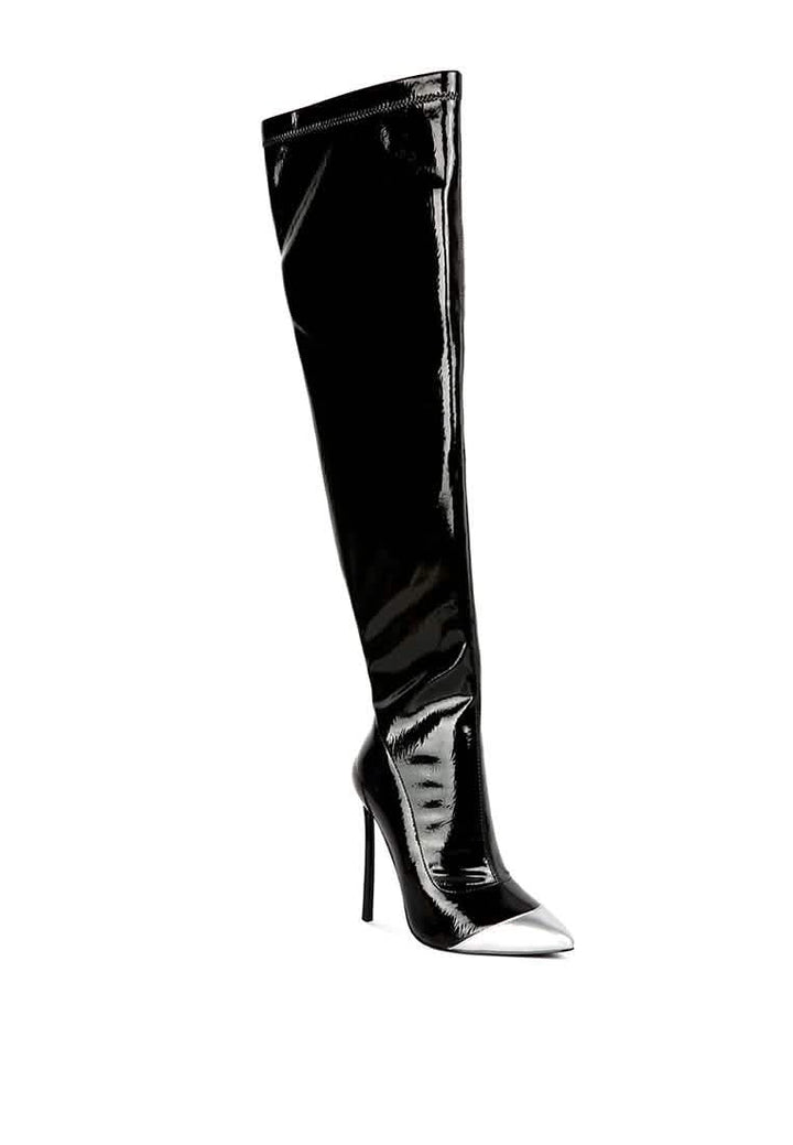 Chic Glossy Pointed Toe High Heel Knee-High Boots Ruby Smudge